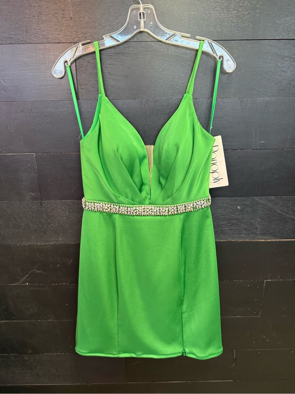 Panoply Bright Green Spaghetti Strap Mini Dress with Beaded Waist
